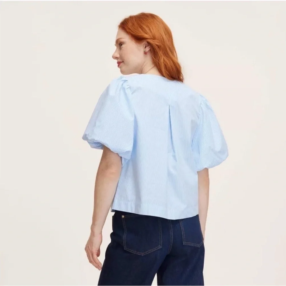 kate spade X Target Stripe Puff Sleeve Blouse in Blue and White - Picture 4 of 8